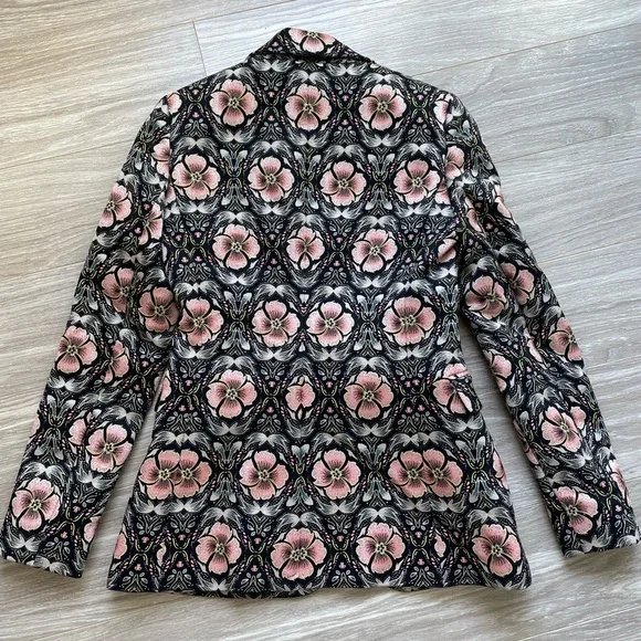 Alice + Olivia Macey Floral Print Blazer Sz 0 EUC Peach and Black - Picture 13 of 13